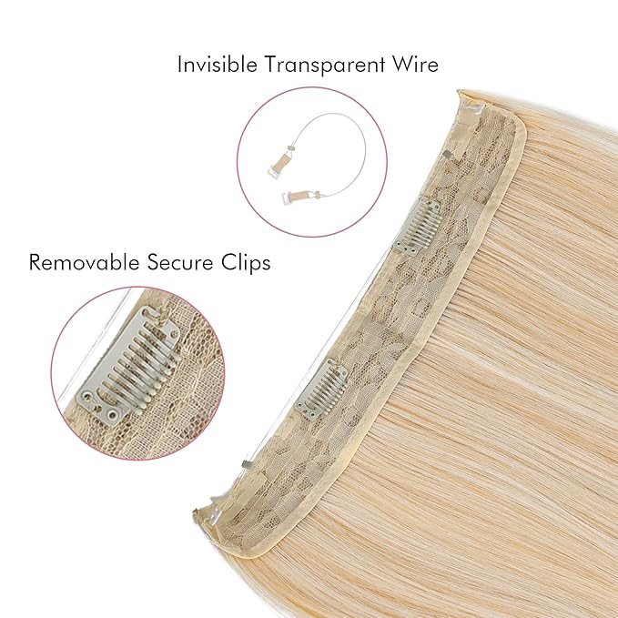 REECHO Invisible Wire Hair Extensions with Transparent Headband Adjustable Size Removable Secure Clips in Straight Secret Hairpiece for Women (12Inch(Pack of 1), Light Blonde)