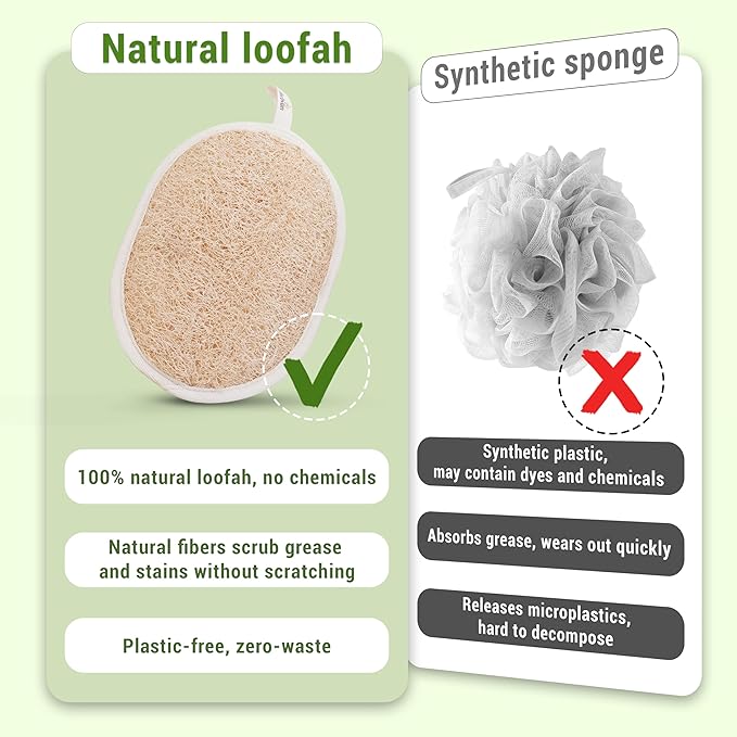 Vietnamese Natural Loofah Exfoliating Body Scrubber Pads, 100% Plant-Based Shower Luffa Sponge, Bath Loofah for Women Men (Pack of 1)
