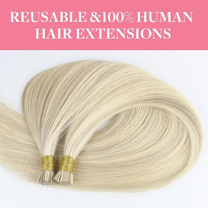 GOO GOO I Tip Hair Extensions, Real Human Hair, 20inch 50g, Cold Fusion, Invisible Remy, 17A/60A Ash Blonde Highlighted Platinum Blonde