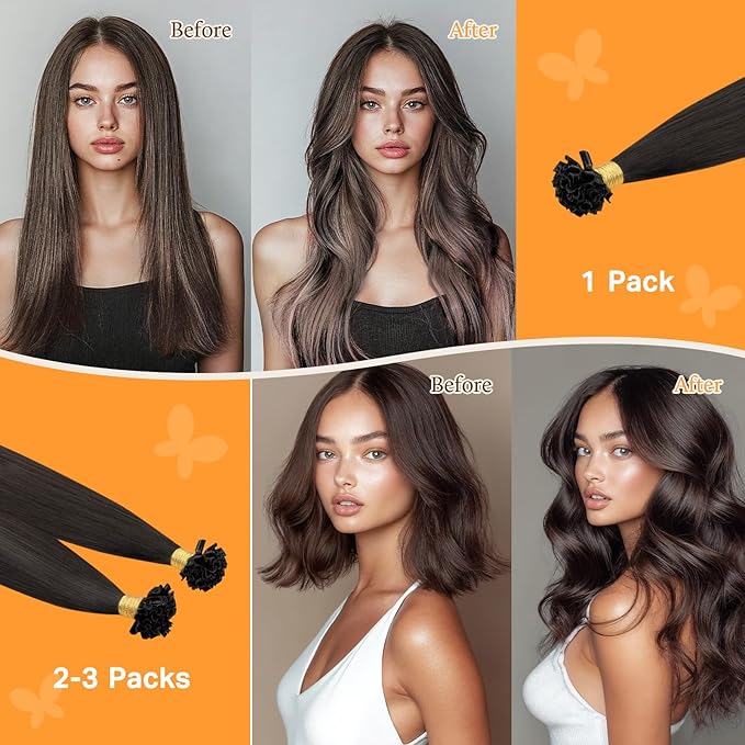 DOORES Keratin Hair Extensions, Dark Brown 20 Inch 50g/50s, Utip Extensions Real Human