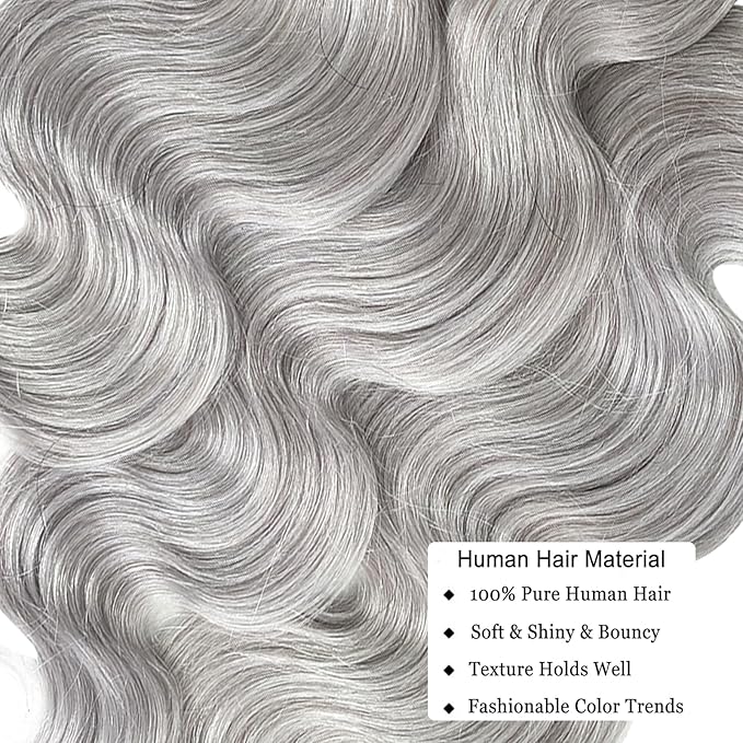 Silver Grey Body Wave Bundles Human Hair 20 20 20 inch 100% Virgin Human Hair Weave Extensions Double Weft 12A Gray Human Hair 3 Bundles
