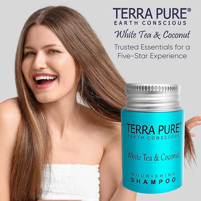 Terra Pure White Tea & Coconut Shampoo, Travel Size Hotel Amenities, 1 oz. (Case of 100)