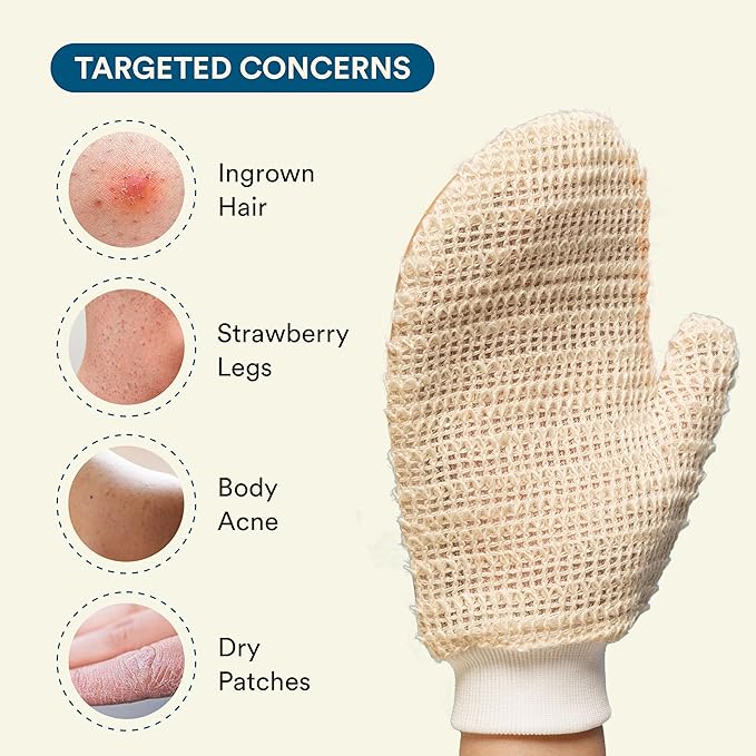 Bloom Exfoliating Bath Glove | 1 Glove | for Exfoliation & Strawberry Legs | Gently Removes Dead Skin Cells | 100% Ramie Fabric | Prevents Ingrown Hair & Body Acne| for Sensitive Skin