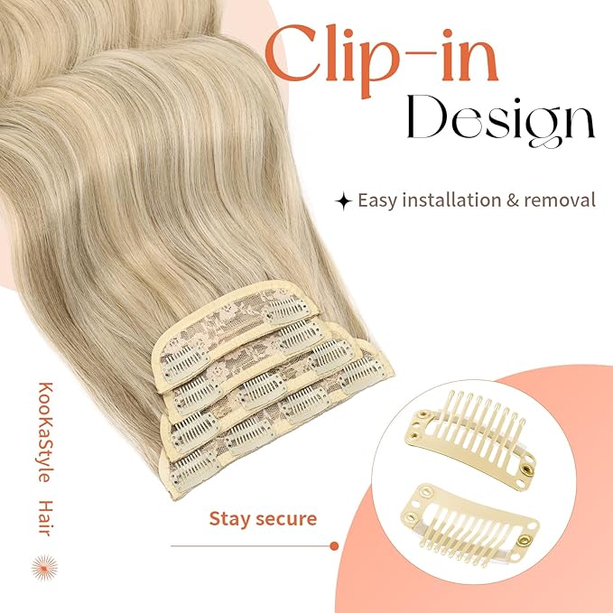 Kookastyle Clip in Hair Extensions 4 pcs Natural Long Synthetic Curly Hairpieces Layered Soft Invisible for Women Light Brown with Platinum Blonde 20 Inch