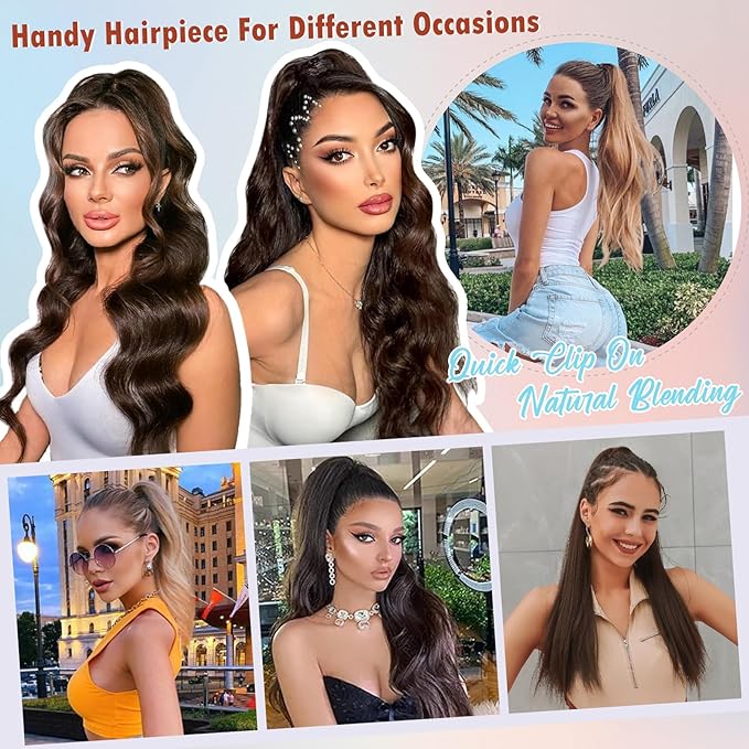Hairro Clip On Ponytail Hair Extensions Jaw On Claw Clip Ponytails Real Hair Long Jaw/Claw Pony Tail With Clips Hairpieces For Women 18 Inch 115g #01 Dark Black