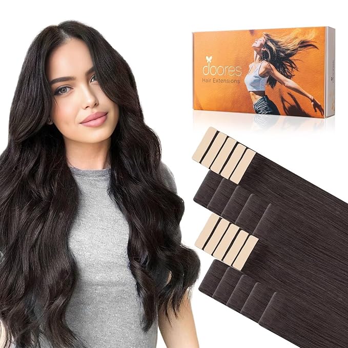 DOORES Injection Tape in Hair Extensions Human Hair Invisi Edge, Dark Brown 10 Injection Tape-ins with 10 Classic Tape-ins 50g 18 Inch, Injected Tape in Extensions Virgin Human