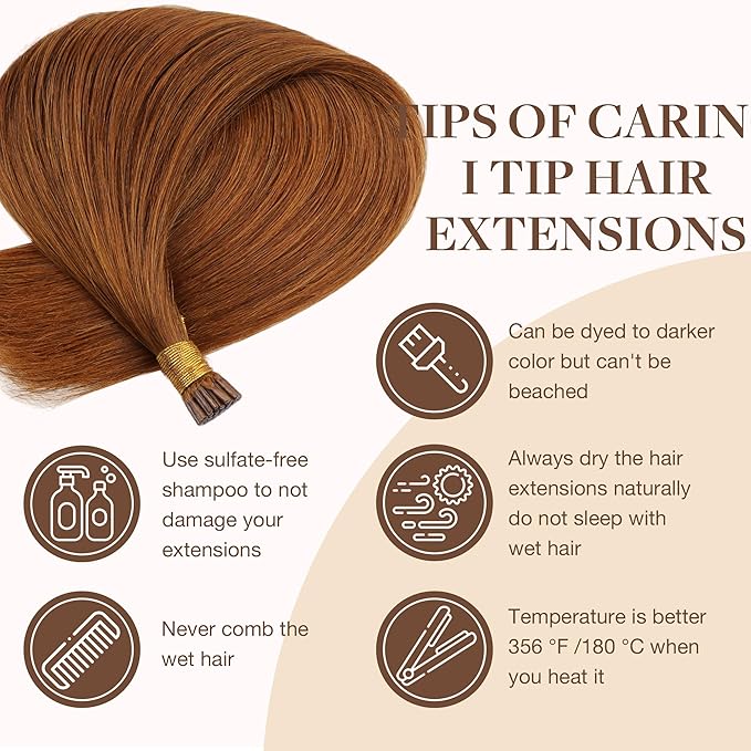 GOO GOO I Tip Hair Extensions, Real Human Hair, 24inch 100g 100S, Cold Fusion I Tip, Invisible Remy, 350 Copper