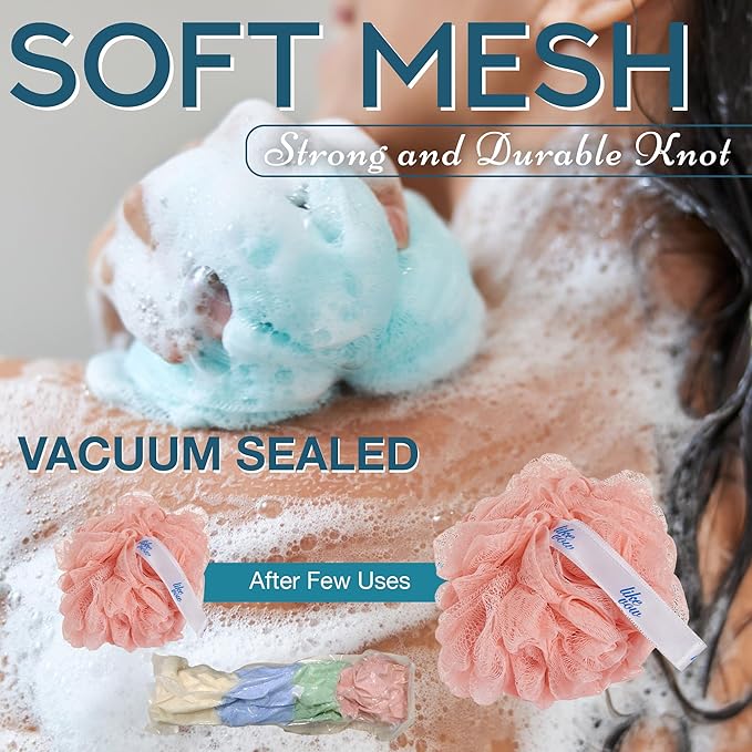Bath Loofah Sponge for Men & Women - 75g/PCS Large Size Loofah Bath Pouf 4 Pack, Multi Colors Mesh Shower Puffs for Body Men - Gentle Body Wash Sponge for Exfoliating Body & Smooth Skin Care