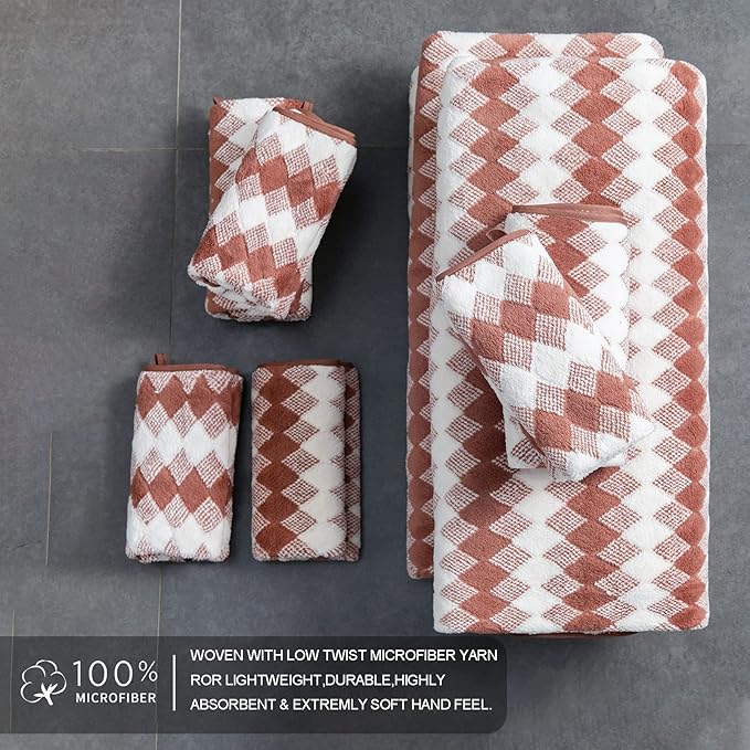 8 Piece Bathroom Towel Set|2 Oversized Large Bath Towels Sheet,2 Hand Towels,4 Washcloths| 600GSM Soft Microfiber Towel Set for Bathroom Hotel,Highly Absorbent Quick Dry Bath Towel Collections,Brown