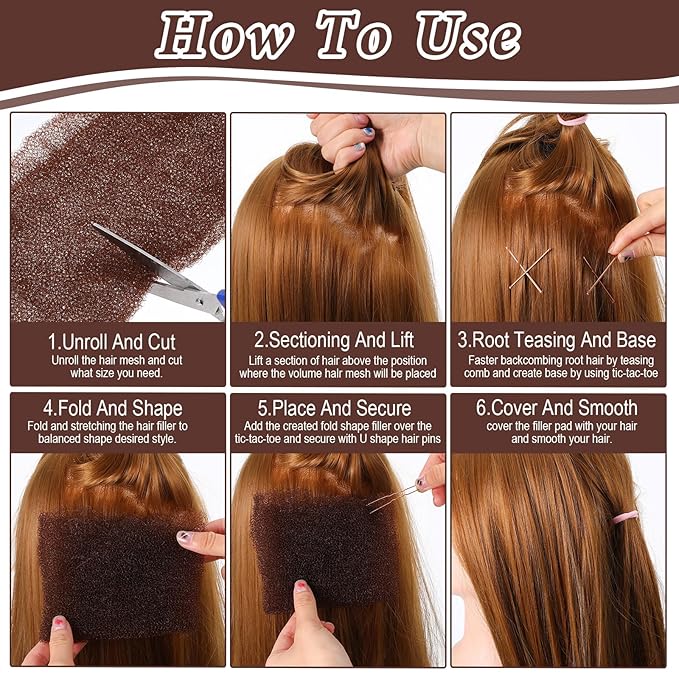 Hairs Sponge for Updo & Volumes Bump Tool, Volume Bumps Insert, Hair Filler for Thin Hairs, Hair Bumps for Volume Insert Tousle Sponge with 70 Bobby Pins Salon Must-Have (Light Coffee Color)