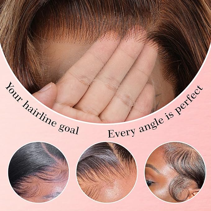 SKINLIKE HD Lace 13x4 Full Frontal Lace Wig 4/27 Honey Blonde Highlight Ombre 0.10mm Ultra-thin Invisible Swiss Lace Front Wigs Body Wave Lace Frontal Wigs Human Hair Pre Plucked Bleached Tiny Knots