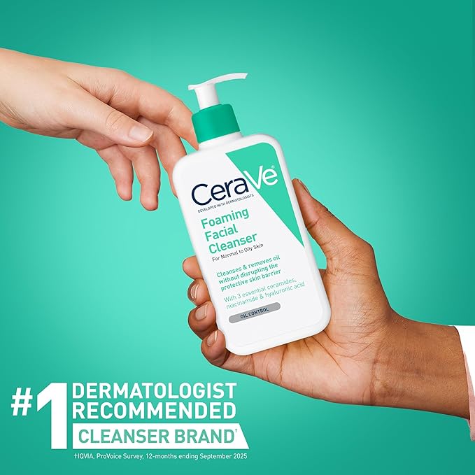 CeraVe Foaming Facial Cleanser, Daily Face Wash for Oily Skin, Hyaluronic Acid + Ceramides + Niacinamide, Fragrance Free & Paraben Free, Non-Drying Oil Control Face Wash, 16 Fluid Ounces