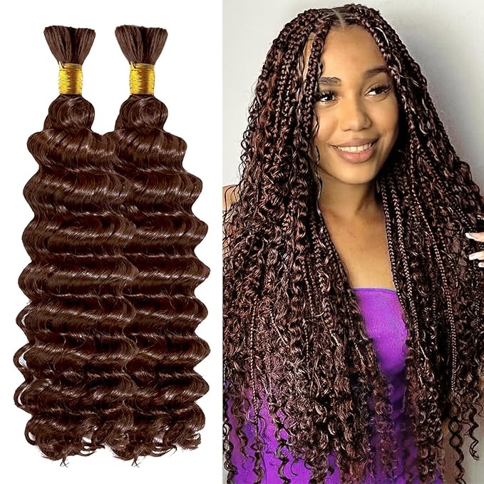 24 Inch Human Braiding Hair 100g Deep Wave Bulk Human Hair for Braiding Brazilian Virgin Human Hair Bundles Wet and Wavy Bundles No Weft Curly Human Hair Extensions for Boho Braids #4