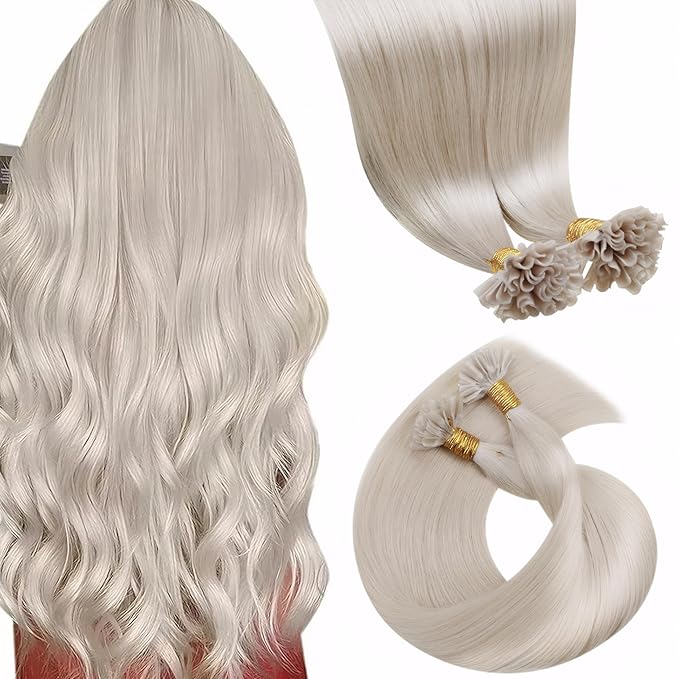LaaVoo K Tip Hair Extensions Real Human Hair Blonde U Tip Hair Extensions Human Hair Platinum Blonde Ktip Extensions Hot Fusion 100g 100S 24 Inch