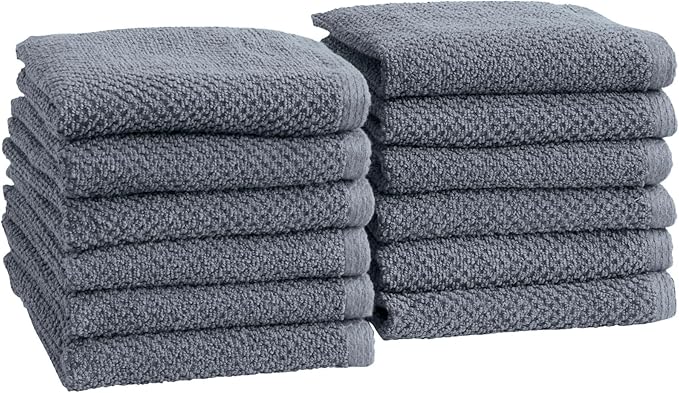 Great Bay Home 100% Cotton 12-Pack 13x13 Wash Cloth - Absorbent, Quick-Drying, Durable Face Towels for Bathroom Decor - Low-Twist, Two-Ply Fibers (Chambray Blue)