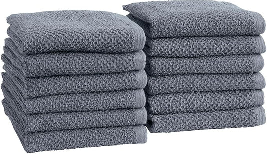 Great Bay Home 100% Cotton 12-Pack 13x13 Wash Cloth - Absorbent, Quick-Drying, Durable Face Towels for Bathroom Decor - Low-Twist, Two-Ply Fibers (Chambray Blue)