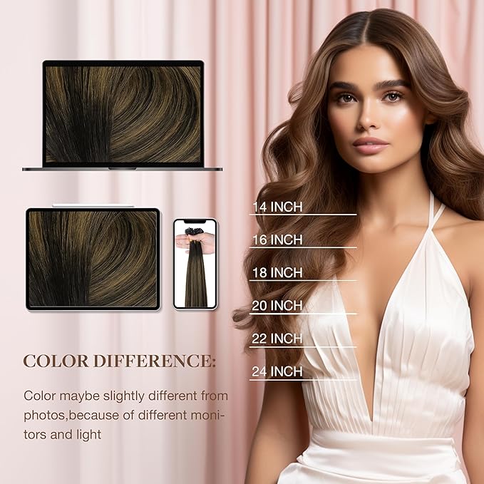 GOO GOO U Tip Hair Extensions, Real Human Hair, 22inch 50g 50S, Hot Fusion, Invisible Remy, 1B/6/1B Balayage Natural Black to Chestnut Brown