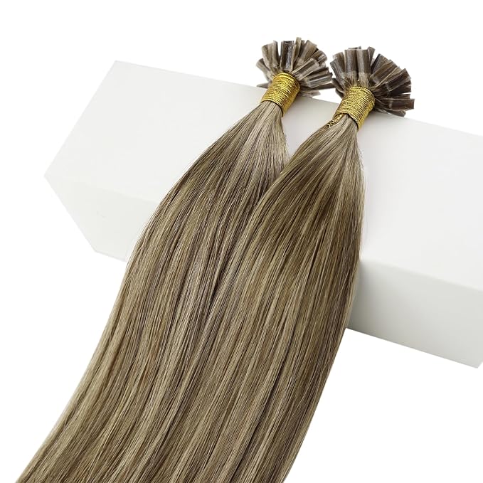 Fshine U Tip Extensions Real Human Hair Color 4 Highlighted 27 Brown and Honey Blonde K Tip Hair Extensions 18 Inch Hair Extensions for Short Hair Keratin Tip Extensions 1g/Strand 50g/Pack