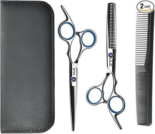 ULG Hair Cutting Scissors Thinning Shears Kit Professional Hairdressing Texturizing Salon Razor Edge Scissor Barber Kit Plus 6.5 inch Silver