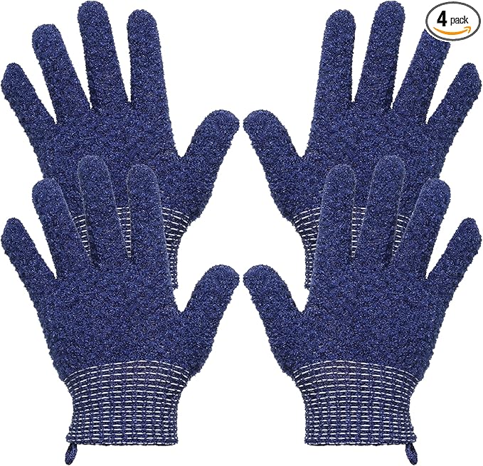 Shower Exfoliating Gloves, 2 Pairs Heavy and Large Bathing Gloves Body Wash Dead Skin Removal Deep Cleansing Sponge Loofah for Women Men Shower Spa Massage Body Face Hand Foot, Blue