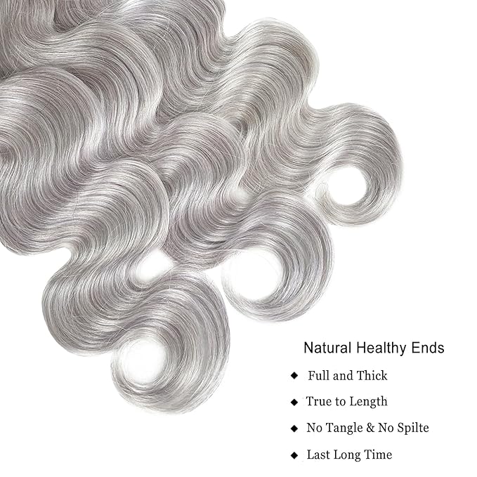 Silver Grey Body Wave Bundles Human Hair 18 20 22 inch 100% Virgin Human Hair Weave Extensions Double Weft 12A Gray Human Hair 3 Bundles