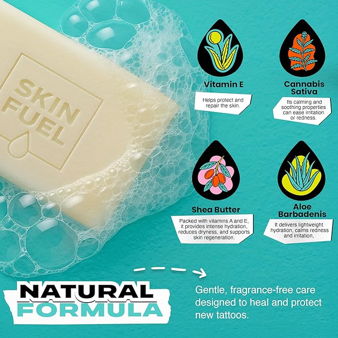 Tattoo Aftercare Soap Bar – Unscented Soap for Tattoos with Jojoba Seed Oil & Aloe for New Ink – Gentle, Moisturizing & Natural Tattoo Wash for All Skin Types (5 oz)