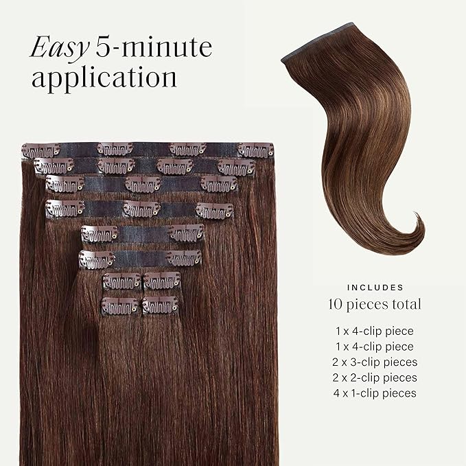 Luxy 100% Remy Human Hair - Seamless Clip-In Hair Extensions - Multi-Dimensional Color for Natural Blending, Adds Volume & Length 160 grams 16" Chocolate Brown Balayage
