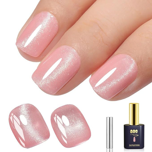 YTD Likomey Cat Eye Gel Nail Polish,Crystal 15ml Pink Magnetic Shimmer Shimmer Glitter Translucent Jelly Shiny Fall Winter Salon Home UV Nail Varnish with Magnet Stick,HEMA Free TPO Free,MY519