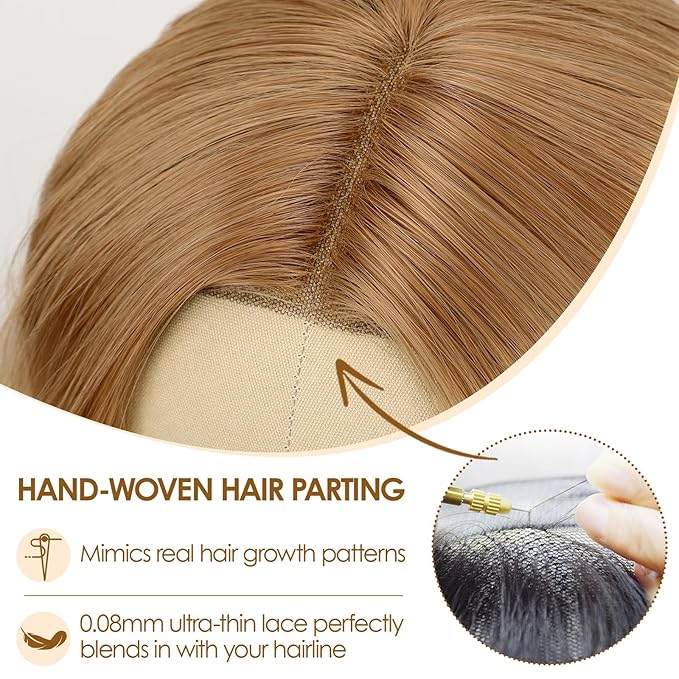 AISI HAIR Light Brown Wig for Women Medium Length Wave Curly Glueless Synthetic Heat Resistant Hair Wigs for Daily Party Cosplay