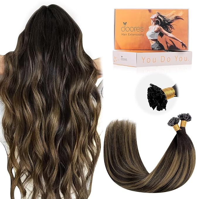 DOORES K Tips Hair Extensions Human Hair, Dark Brown to Chestnut Brown 24 Inch 50g/50s, Utip Extensions