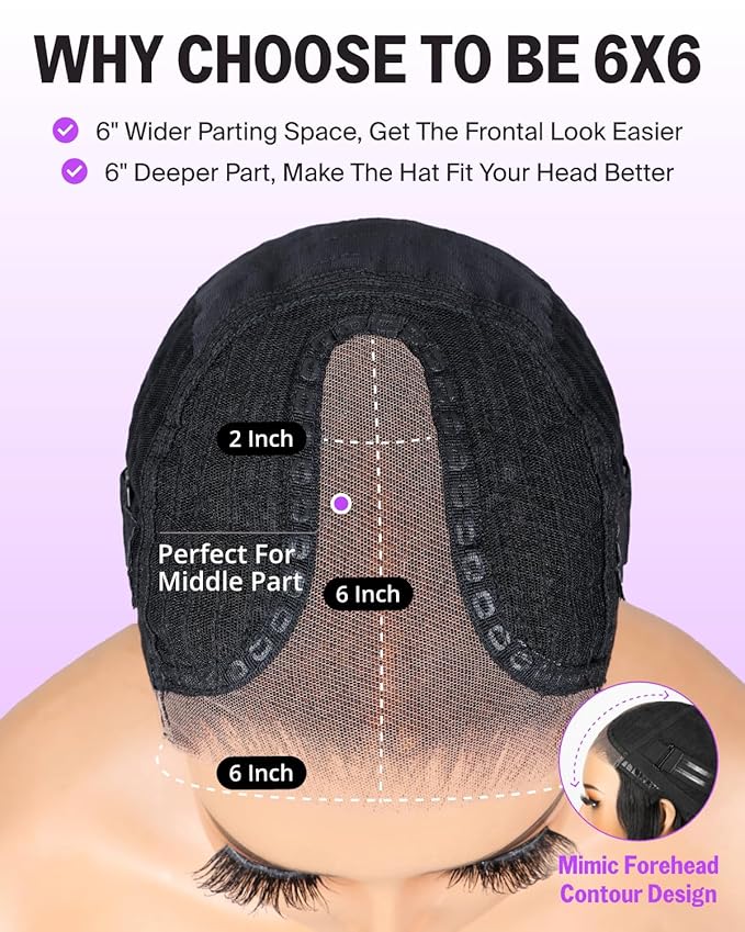 Wear and Go Glueless Wigs Human Hair Pre Plucked Pre Cut 6x6 Lace Front Wig Human Hair 220% Density Bleached Knots Straight Wig 20 Inch