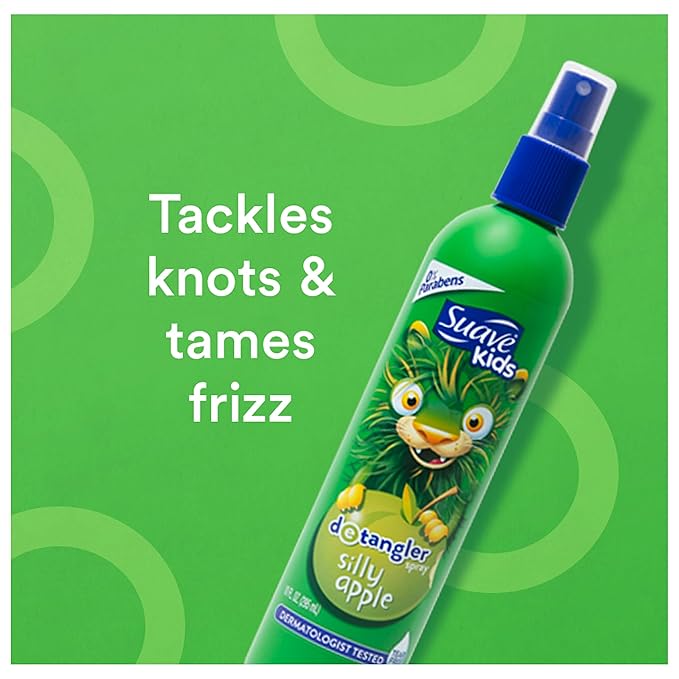 Suave Kids Detangler Spray For Tear-Free Styling Silly Apple Dermatologist-Tested Hair Detangler Formula, 10 Fl Oz (Pack of 6)