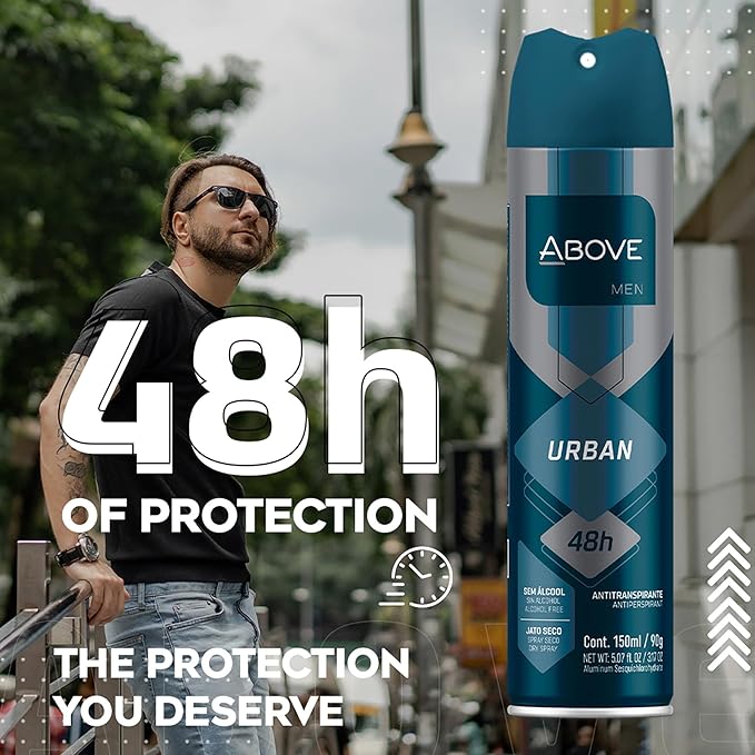 ABOVE 48 Hours Antiperspirant Deodorant, Urban, 4 Pc - Dry Spray Deodorant for Men - Citrus Scent - Antiperspirant Spray - No Stain - Cruelty-Free