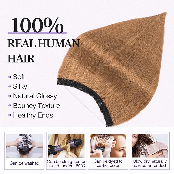 Halo Hair Extensions Real Human Hair,Halo Hair Extension 100% Human Hair,Wire Hair Extensions,Thicker 06 Light Brown 22inch/100g