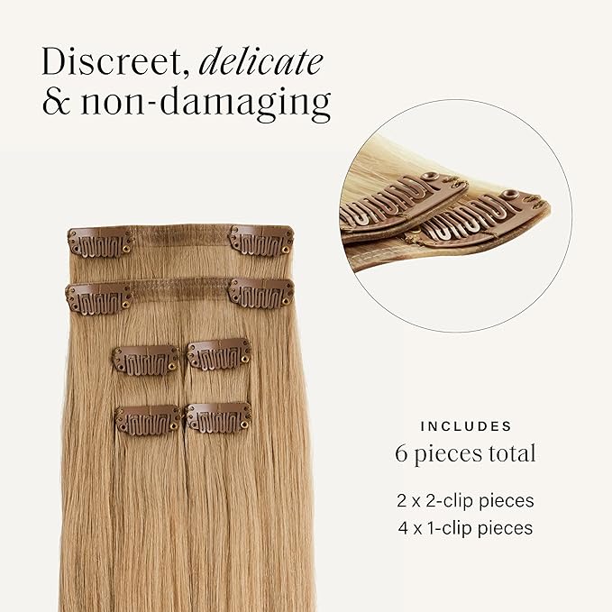 Luxy 100% Remy Human Hair Extensions for Thin Hair Thinning Hair Fill-Ins – 6 Seamless Wefts Multi-Dimensional Color Blend - Natural-Looking Volume & Coverage 50 grams 12" Dirty Blonde Thinning
