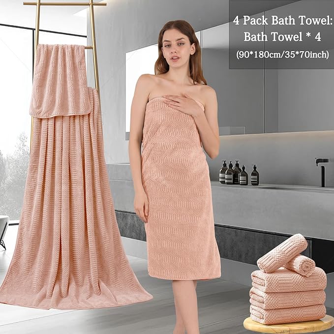 Ycosy 4 Pack Extra Large Microfiber Bath Towels Set,35x70 inches,600GSM,Less Lint Highly Absorbent Super Soft & Quick Dry,Oversized Bath Towels,Perfect for Bathroom Gym Pool,Orange