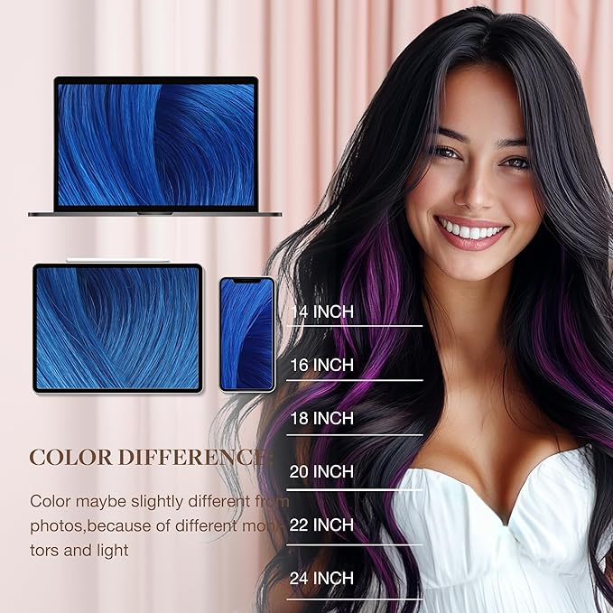 GOO GOO Colored I Tip Hair Extensions, Real Human Hair, 20inch 50g 50S, Cold Fusion I Tip, Invisible Remy, Blue