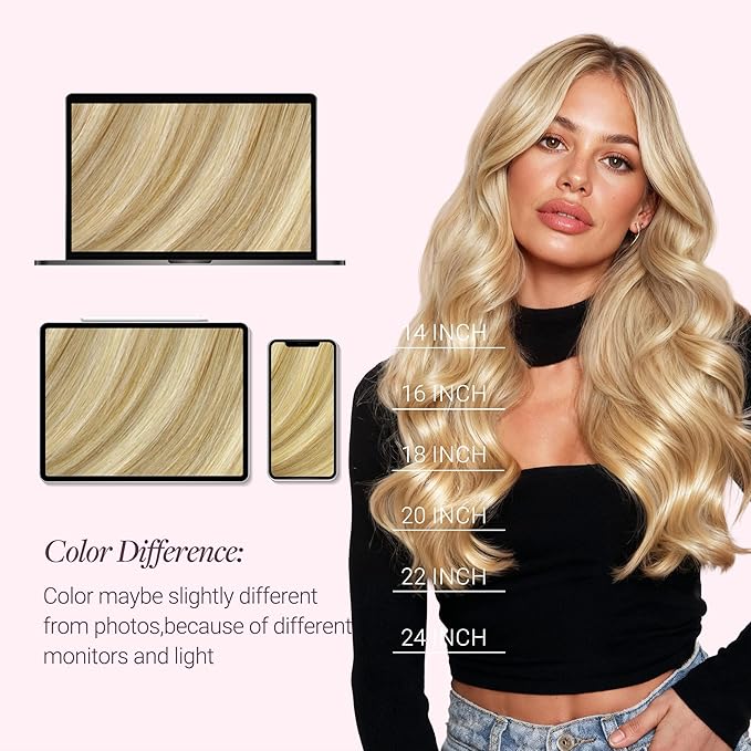 GOO GOO Mini Flat Tip Hair Extensions K Tip, Invisible Hot Fusion Human Hair Extensions, 20inch 50g 63S, 16/22 Light Blonde Highlighted Golden Blonde