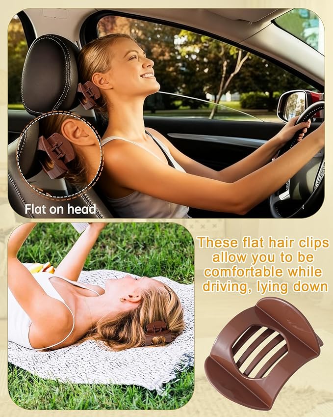 6 PCS French Flat Hair Clips for Women 2 Styles Large Matte Flat Claw Clips Strong Hold No-Slip French Hair Barrettes for Thick Thin Hair(Brown 2)