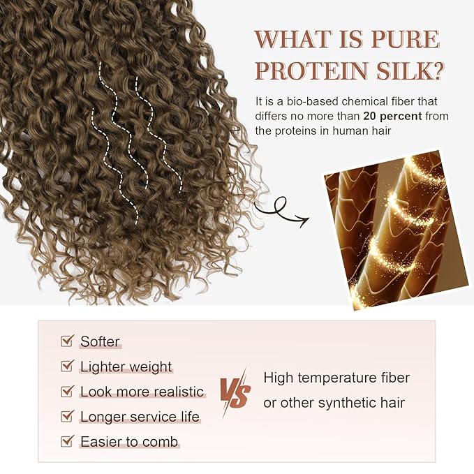 Flufymooz Clip in Hair Extensions, 4PC 100％ Pure Protein Silk Hair Extensions Long Soft Natural Hairpiece 20 Inch Curly Hair Extension for Women-Medium Brown to Light Brown