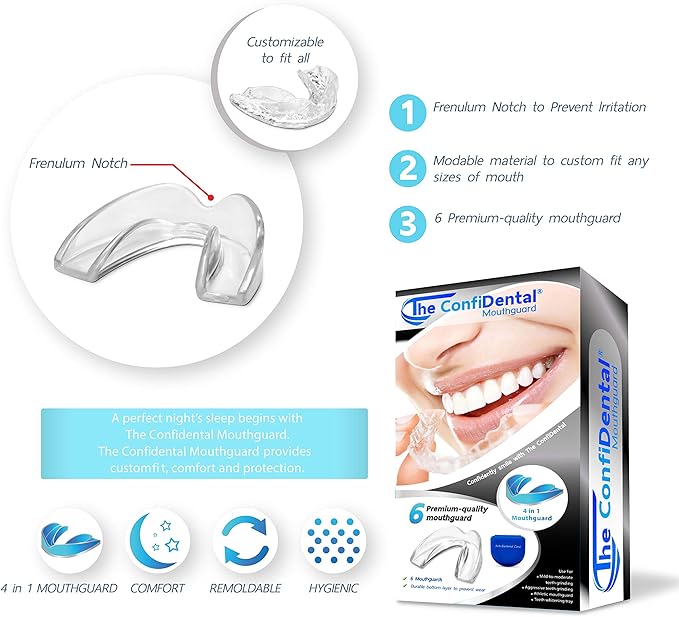 The ConfiDental - Pack of 6 Moldable Mouth Guard for Teeth Grinding Clenching Bruxism, Sport Athletic, Whitening Tray