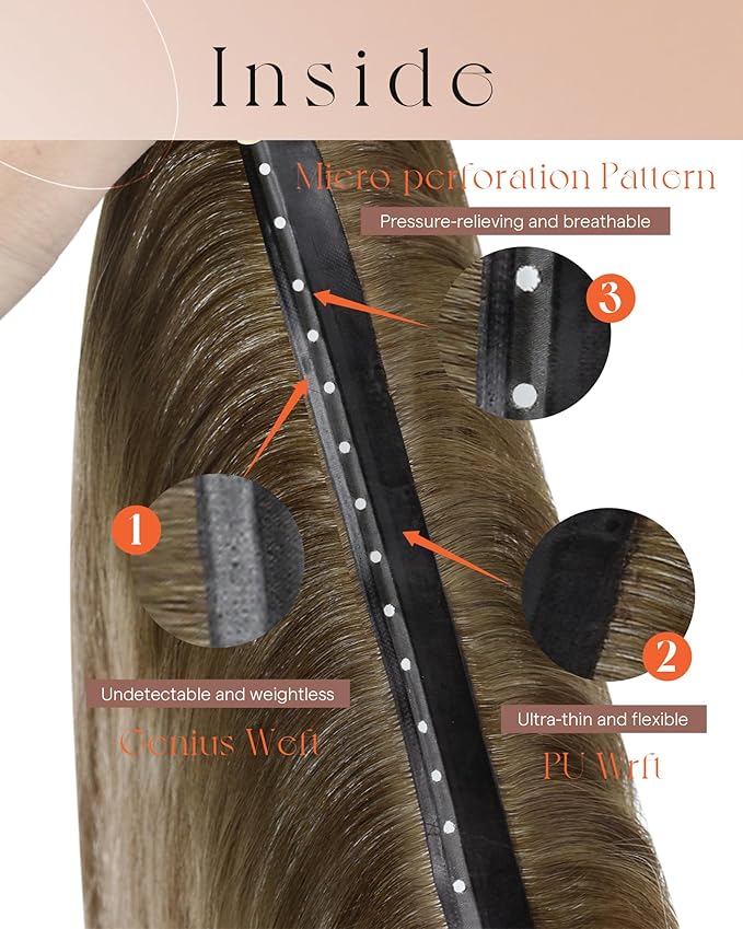 Sunny Hair Butterfly Genius Weft Hair Extensions Human Hair Cool Brown Ombre Light Brown Highlight Dirty Blonde Hand Tied Double Layered PU Weft Hair Extensions for Women Glueless 20 Inch 100G