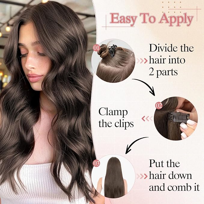 One Pieces Clip in Hair Extensions Human Hair Upgraded V-Shaped 5 Clips in Hair Extensions Human Hair Long One Piece Hairpiece for Women,12 Inch,#04 Chocalate Brown,55g