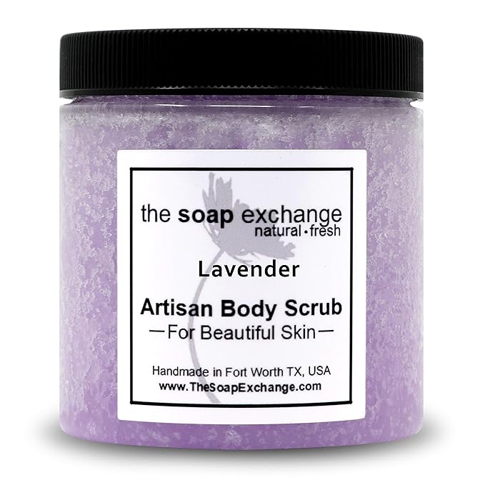 The Soap Exchange Sugar Body Scrub - Lavender Scent - Hand Crafted 8 fl oz / 240 ml Natural Artisan Skin Care, Shea Butter, Exfoliate, Moisturize, & Protect. Made in the USA.