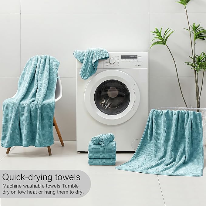 8 Piece Bath Towel Set-2 Oversized Bath Sheets(35"x70"),2 Hand Towels,4 Washcloths-Extra Large Microfiber Towel Sets,Less Lint Highly Absorbent & Quick Dry Bath Towels for Bathroom Gym Pool,Turquoise