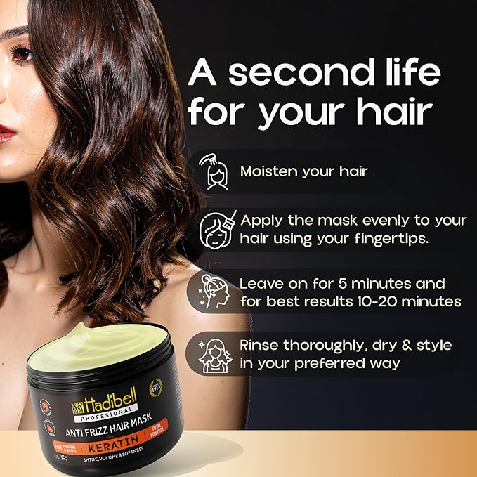 Hadibell Keratin Hair Mask Treatment 13.1 OZ, Deep Hair Care Treatment for Damaged Hair, Boost Hair Growth for Damaged Hair, Nourishing Repair & Frizz Control Mask