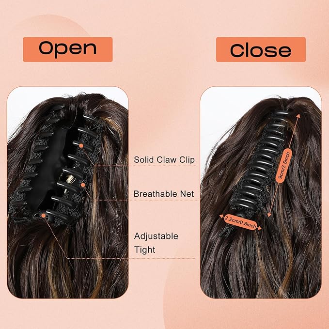SEIKEA Ponytail Extension, 24" Fluffy Long Wavy Curly Claw Clip Hair Extensions Ponytail Multi-layered Clip in Fake Pony Tails Natural Soft Synthetic Hairpiece Light Brown with Blonde