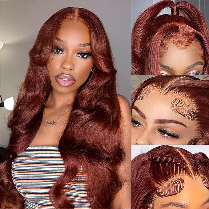 Reddish Brown Lace Front Wigs Human Hair 13x6 HD Lace Front Wigs Human Hair Pre Plucked 22inch 180% Density Body Wave Colored Wigs for Women