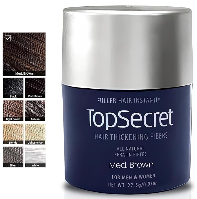 Top Secret Hair Thickening Building Fibers Refills - Undetectable & Natural Hair Filler - for Men & Women - Instantly Fill In Fine Thinning Hair - Weather & Sweat Resistant (Medium Brown, Travel)
