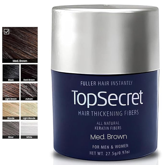 Top Secret Hair Thickening Building Fibers Refills - Undetectable & Natural Hair Filler - for Men & Women - Instantly Fill In Fine Thinning Hair - Weather & Sweat Resistant (Medium Brown, Travel)